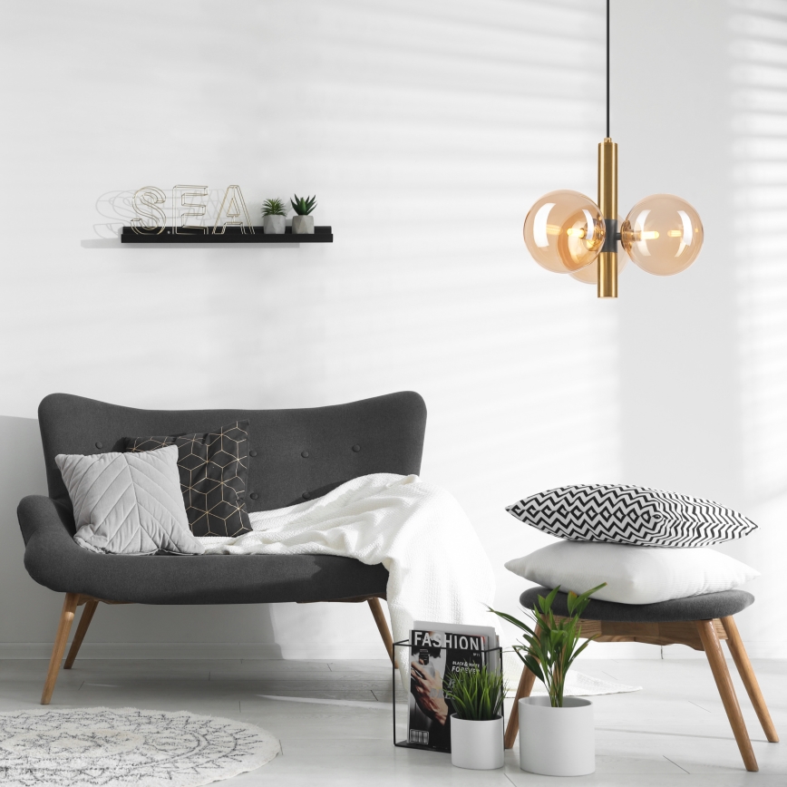 Lustra ar auklu ROLLO 3xG9/5W/230V zelta/dūmakains bēša