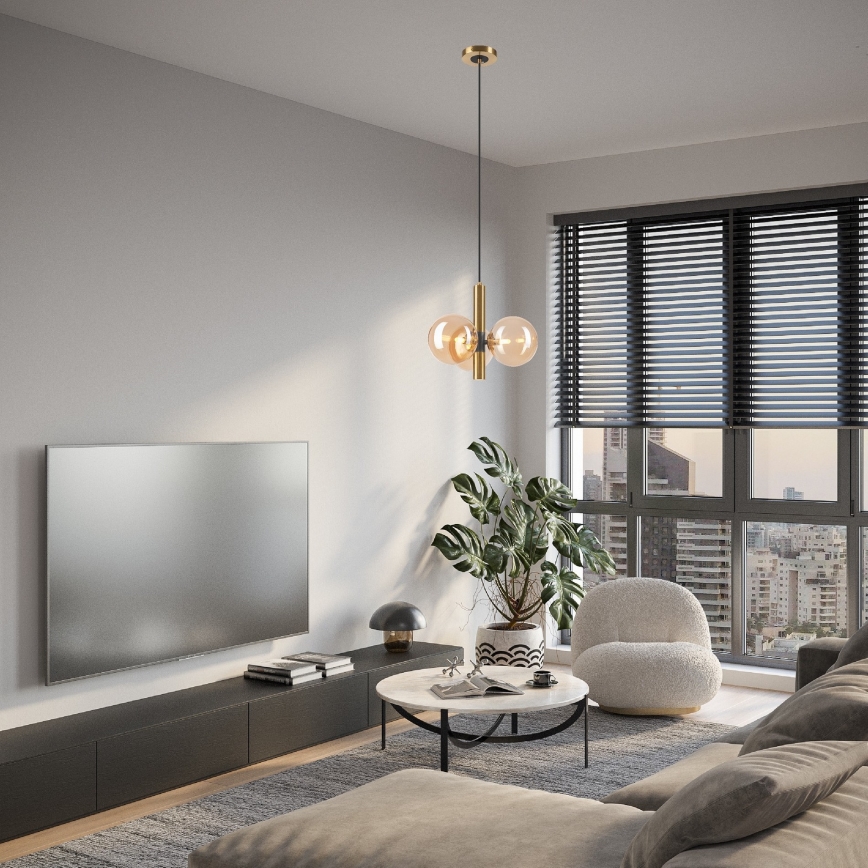 Lustra ar auklu ROLLO 3xG9/5W/230V zelta/dūmakains bēša