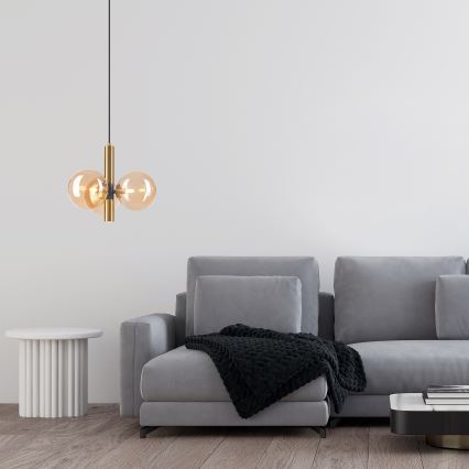 Lustra ar auklu ROLLO 3xG9/5W/230V zelta/dūmakains bēša