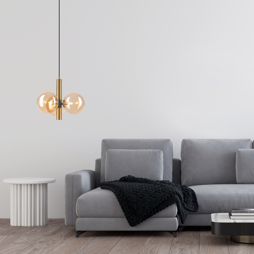 Lustra ar auklu ROLLO 3xG9/5W/230V zelta/dūmakains bēša