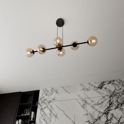Lustra ar auklu ROSSI 6xE14/10W/230V melna/bēša