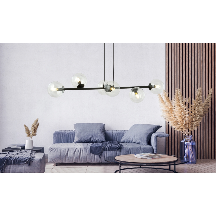 Lustra ar auklu ROSSI 6xE14/10W/230V melna/caurspīdīga