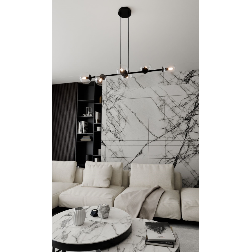 Lustra ar auklu ROSSI 6xE14/10W/230V melna/caurspīdīga