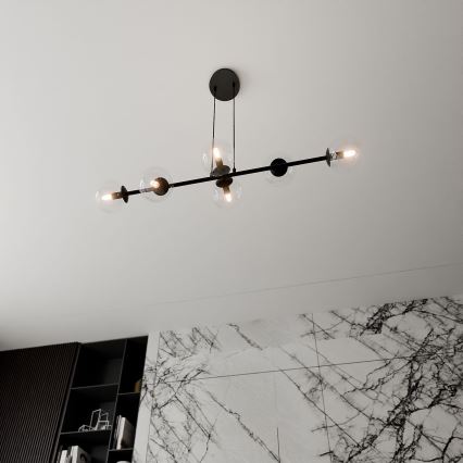Lustra ar auklu ROSSI 6xE14/10W/230V melna/caurspīdīga