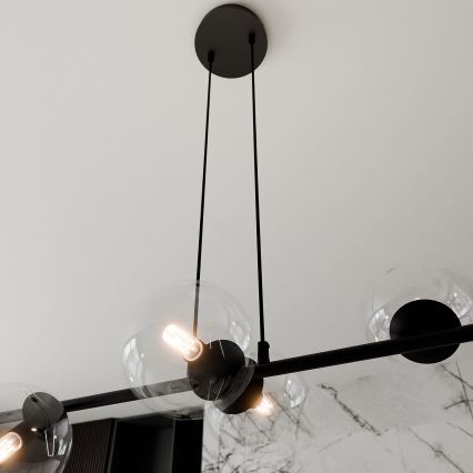 Lustra ar auklu ROSSI 6xE14/10W/230V melna/caurspīdīga