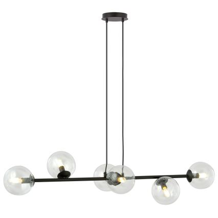 Lustra ar auklu ROSSI 6xE14/10W/230V melna/caurspīdīga