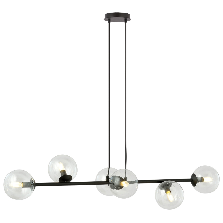 Lustra ar auklu ROSSI 6xE14/10W/230V melna/caurspīdīga