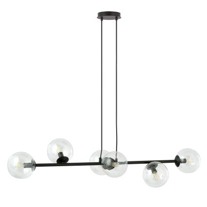 Lustra ar auklu ROSSI 6xE14/10W/230V melna/caurspīdīga
