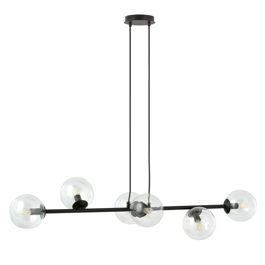 Lustra ar auklu ROSSI 6xE14/10W/230V melna/caurspīdīga
