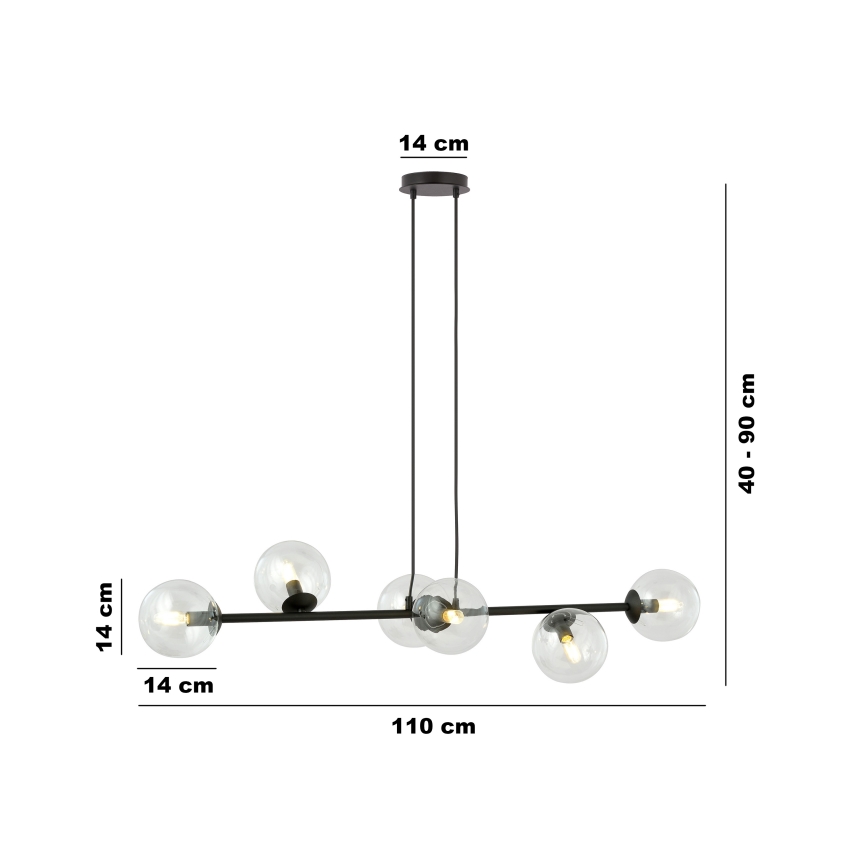 Lustra ar auklu ROSSI 6xE14/10W/230V melna/caurspīdīga