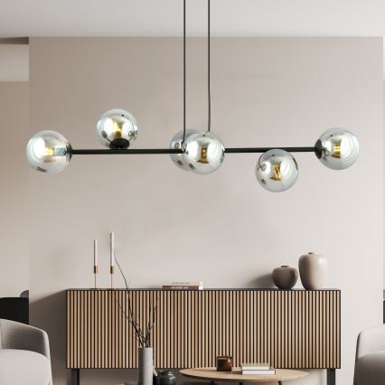 Lustra ar auklu ROSSI 6xE14/10W/230V melna/pelēka
