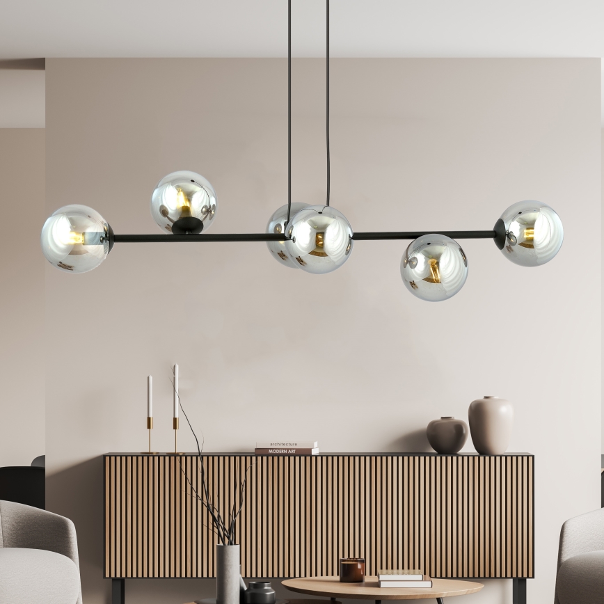 Lustra ar auklu ROSSI 6xE14/10W/230V melna/pelēka
