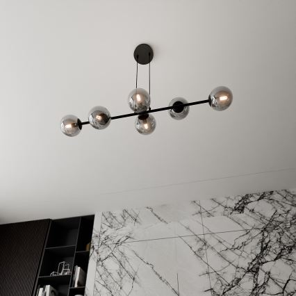 Lustra ar auklu ROSSI 6xE14/10W/230V melna/pelēka