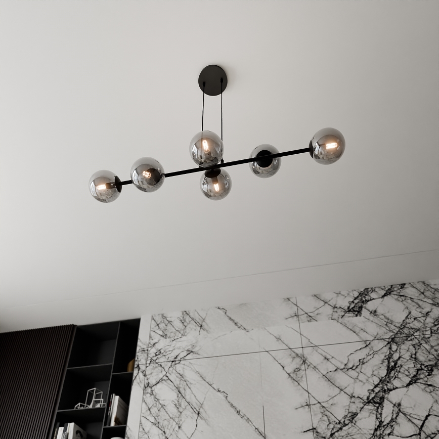 Lustra ar auklu ROSSI 6xE14/10W/230V melna/pelēka