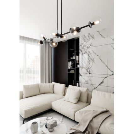 Lustra ar auklu ROSSI 8xE14/10W/230V melna/caurspīdīga
