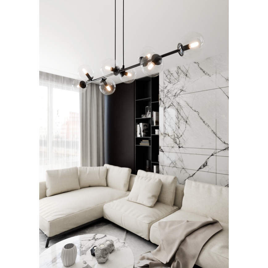 Lustra ar auklu ROSSI 8xE14/10W/230V melna/caurspīdīga