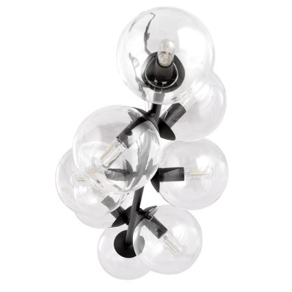Lustra ar auklu ROSSI 8xE14/10W/230V melna/caurspīdīga