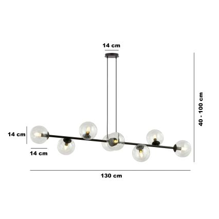 Lustra ar auklu ROSSI 8xE14/10W/230V melna/caurspīdīga
