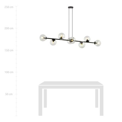 Lustra ar auklu ROSSI 8xE14/10W/230V melna/caurspīdīga
