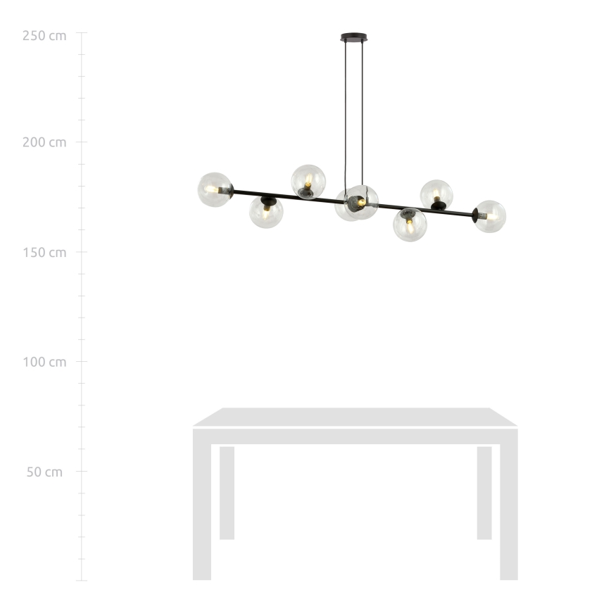 Lustra ar auklu ROSSI 8xE14/10W/230V melna/caurspīdīga