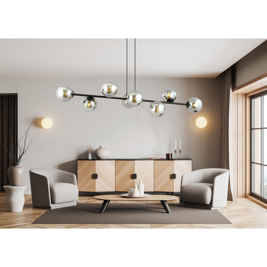 Lustra ar auklu ROSSI 8xE14/10W/230V melna/pelēka