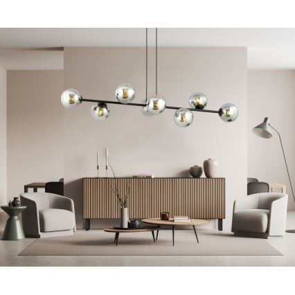 Lustra ar auklu ROSSI 8xE14/10W/230V melna/pelēka
