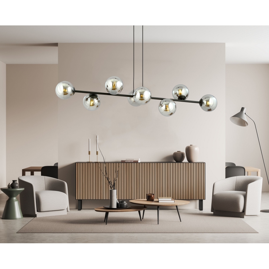 Lustra ar auklu ROSSI 8xE14/10W/230V melna/pelēka