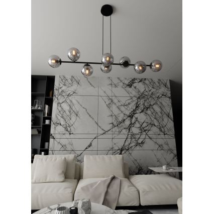 Lustra ar auklu ROSSI 8xE14/10W/230V melna/pelēka