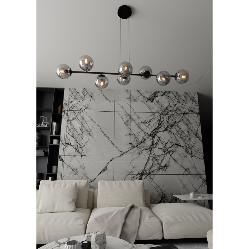Lustra ar auklu ROSSI 8xE14/10W/230V melna/pelēka