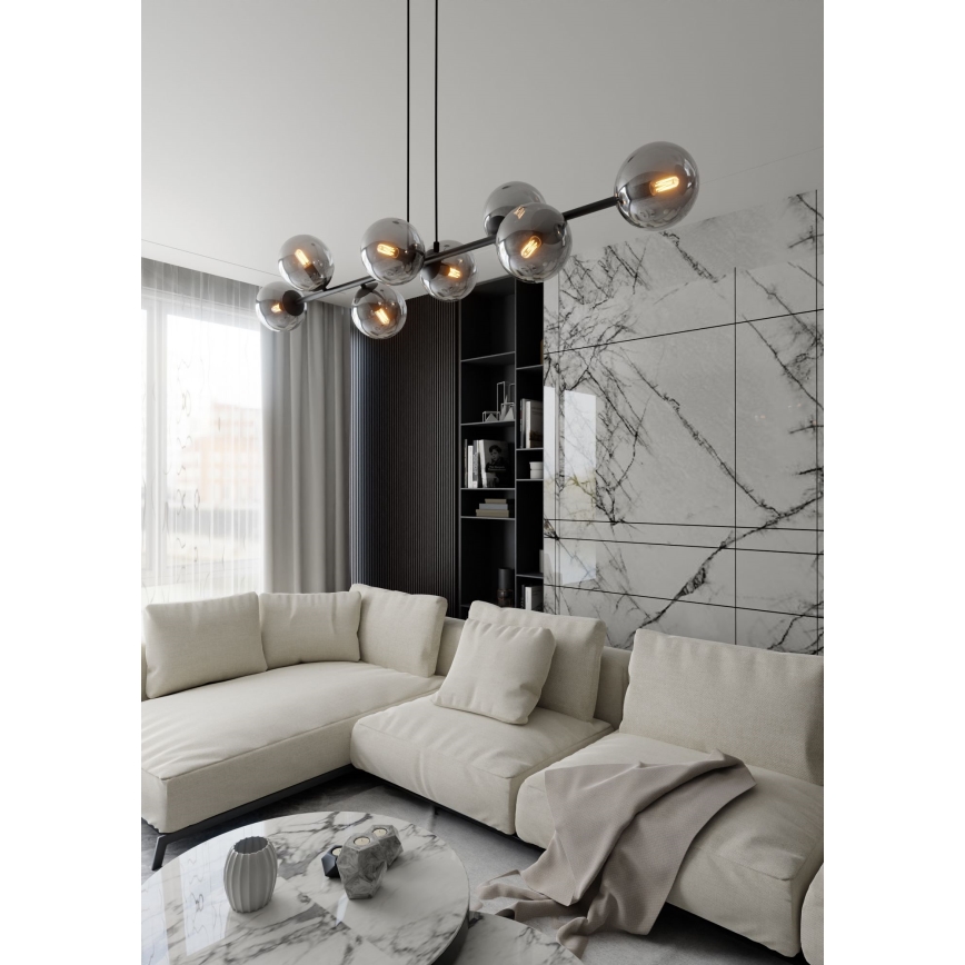 Lustra ar auklu ROSSI 8xE14/10W/230V melna/pelēka