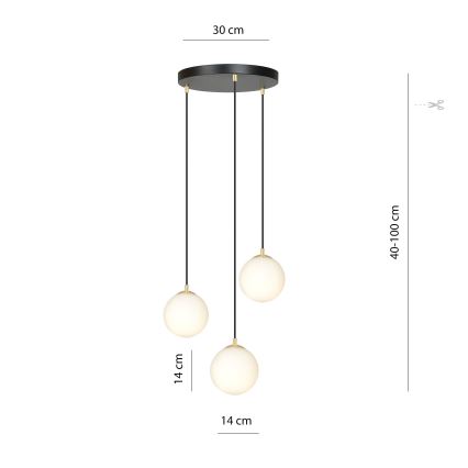 Lustra ar auklu ROYAL 3xE14/10W/230V d. 30 cm melna