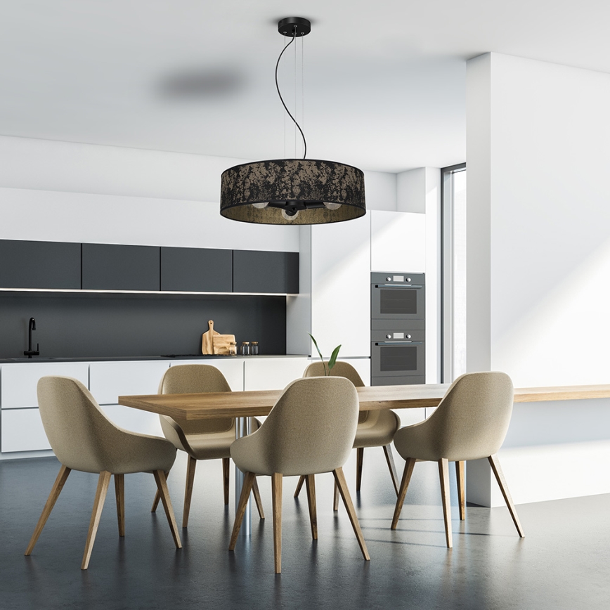 Lustra ar auklu SATINO 3xE27/60W/230V melna/zelta