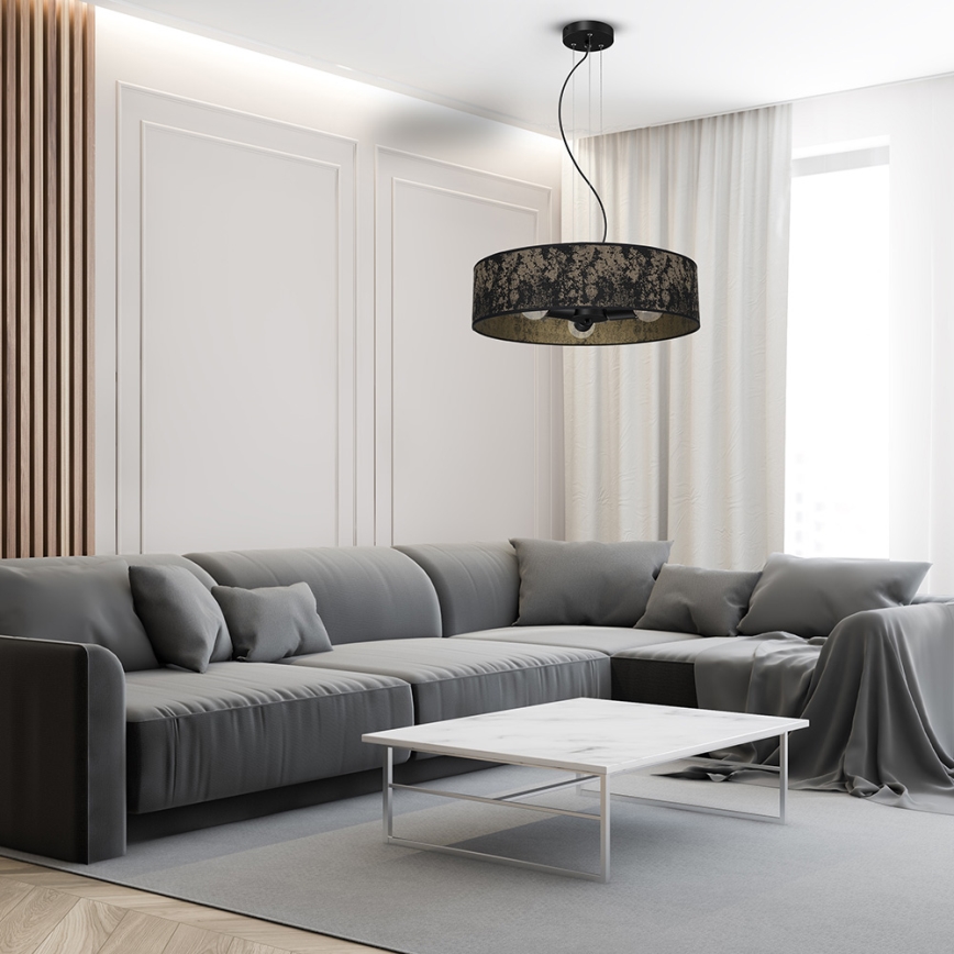 Lustra ar auklu SATINO 3xE27/60W/230V melna/zelta