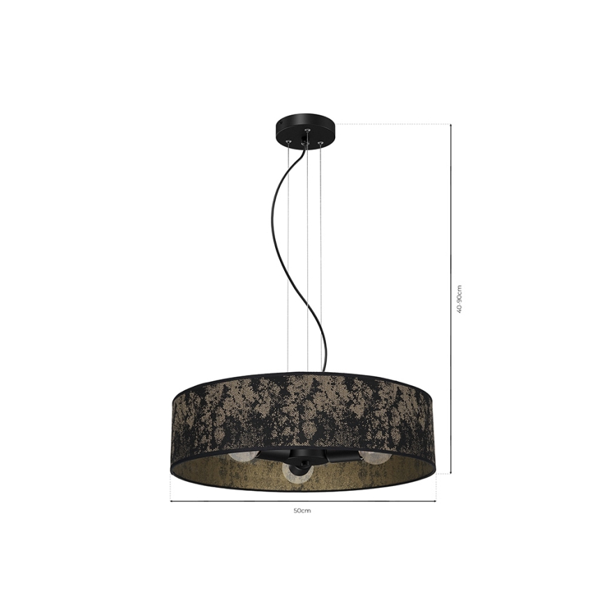 Lustra ar auklu SATINO 3xE27/60W/230V melna/zelta