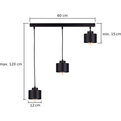 Lustra ar auklu SIMPLY BLACK 3xE27/60W/230V