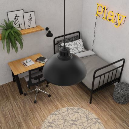 Lustra ar auklu SINGLE 1xE27/60W/230V diametrs 30 cm melna/balta