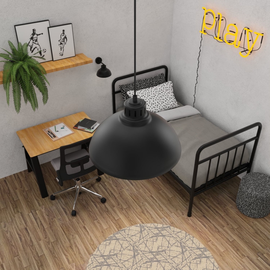 Lustra ar auklu SINGLE 1xE27/60W/230V diametrs 30 cm melna/balta