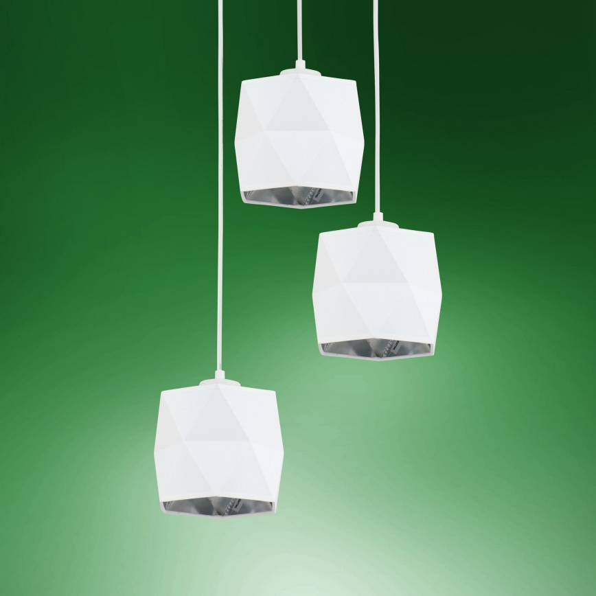 Lustra ar auklu SIRO 3xE27/15W/230V balta/sudraba