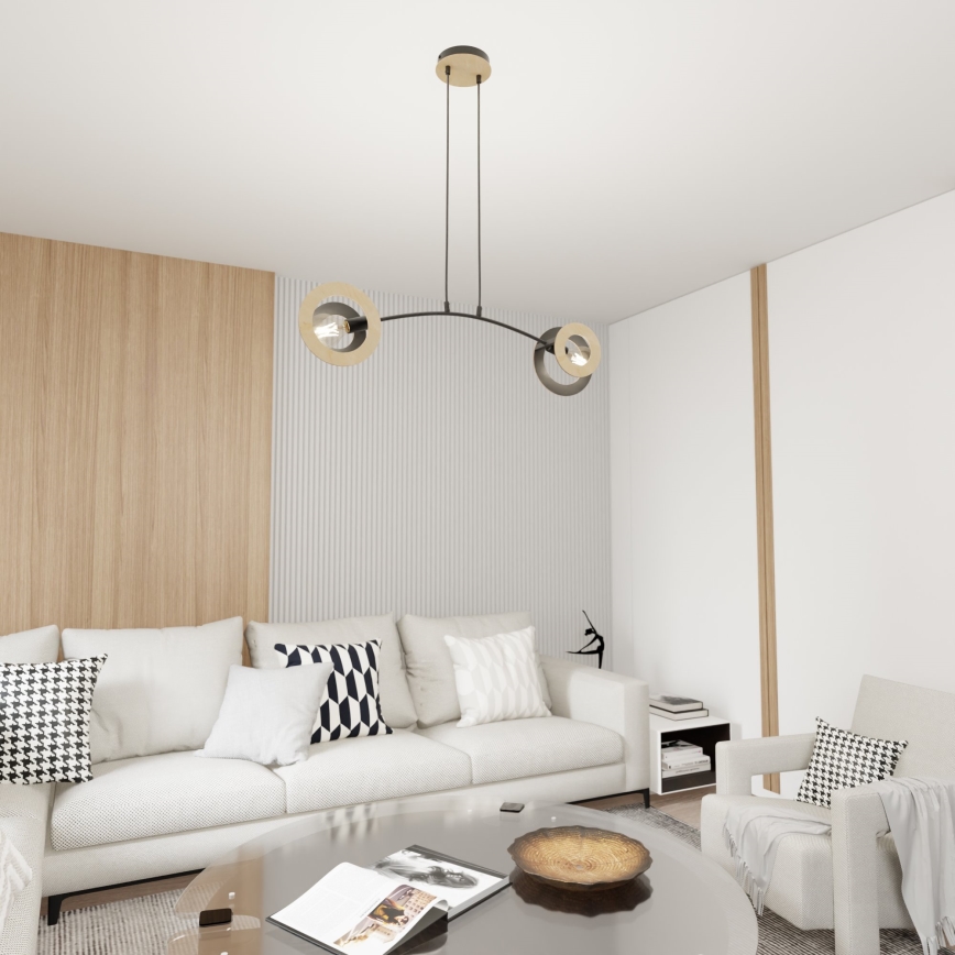 Lustra ar auklu SKIVA 2xE27/15W/230V melna/bēša