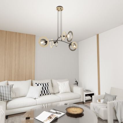 Lustra ar auklu SKIVA 4xE27/15W/230V melna/bēša