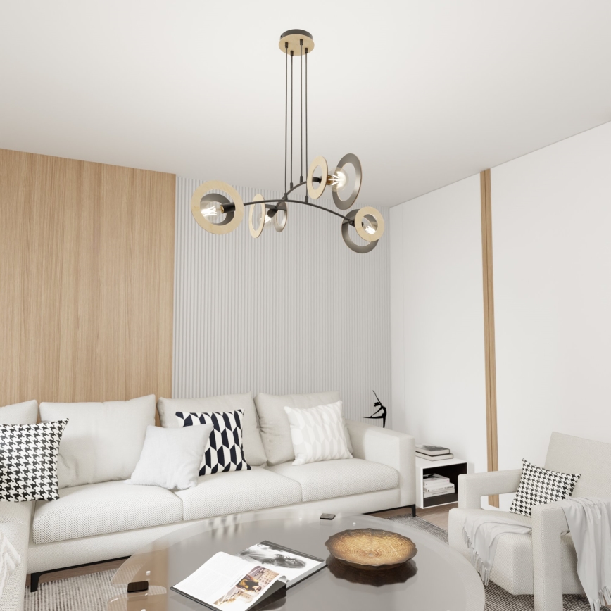 Lustra ar auklu SKIVA 4xE27/15W/230V melna/bēša