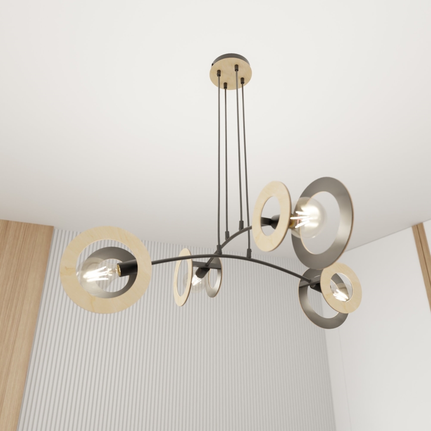 Lustra ar auklu SKIVA 4xE27/15W/230V melna/bēša