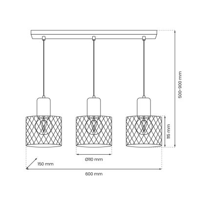 Lustra ar auklu SOBRESA 3xE27/60W/230V melna/koks