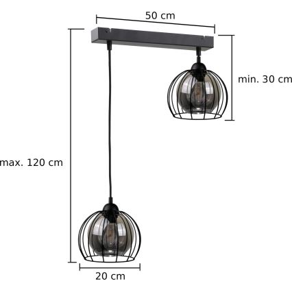 Lustra ar auklu SOLO BLACK 2xE27/60W/230V