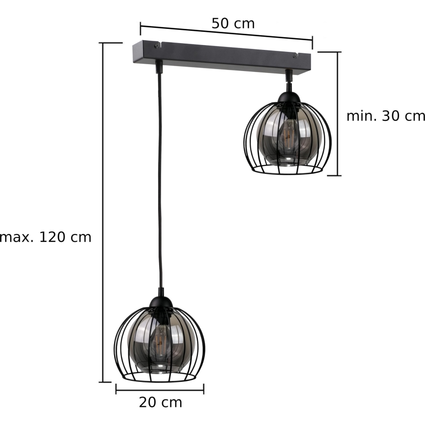 Lustra ar auklu SOLO BLACK 2xE27/60W/230V