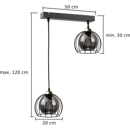 Lustra ar auklu SOLO BLACK 2xE27/60W/230V melna/zelta