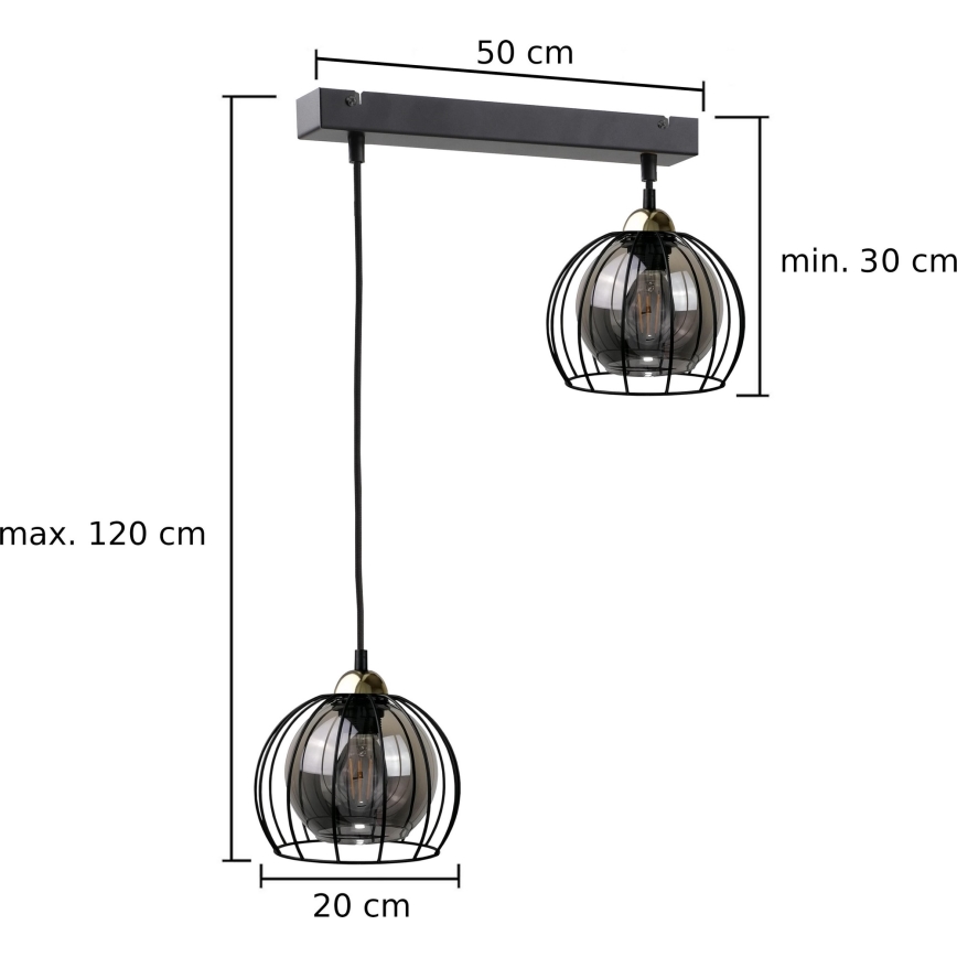 Lustra ar auklu SOLO BLACK 2xE27/60W/230V melna/zelta
