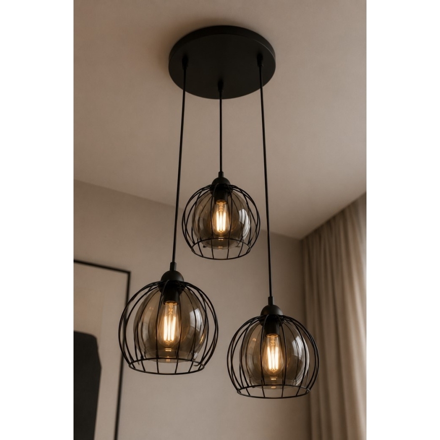 Lustra ar auklu SOLO BLACK 3xE27/60W/230V d. 30 cm