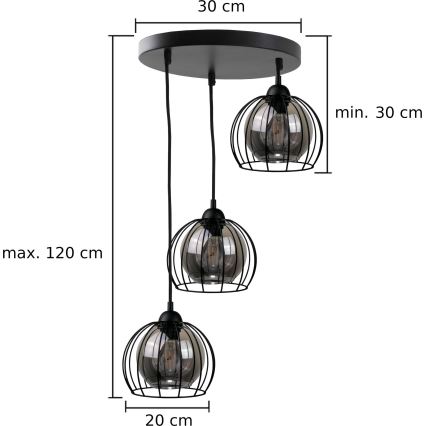 Lustra ar auklu SOLO BLACK 3xE27/60W/230V d. 30 cm