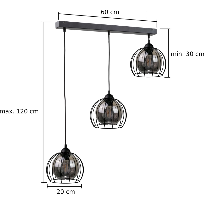 Lustra ar auklu SOLO BLACK 3xE27/60W/230V